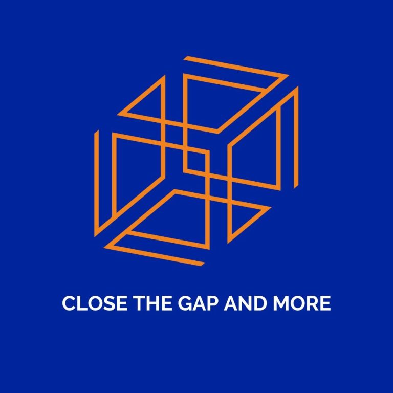 Logo de l'entreprise CLOSE THE GAP AND MORE version bleu et orange format carré